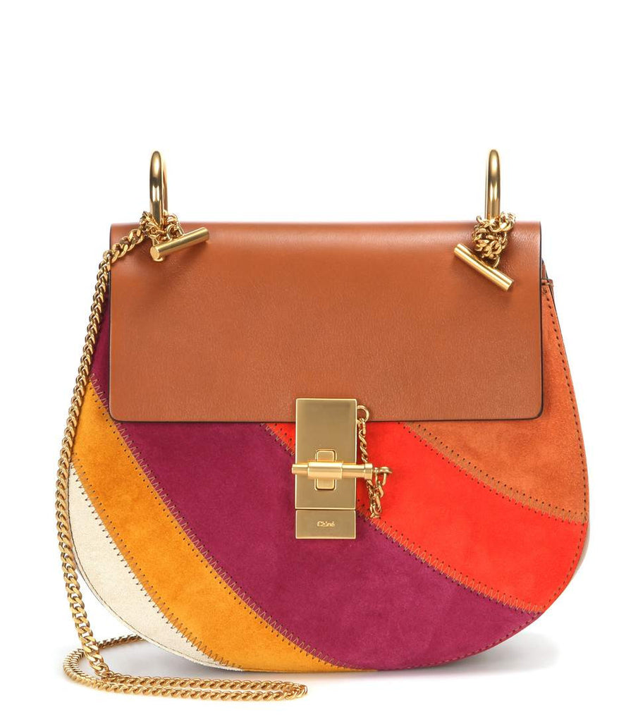 Drew Small Rainbow Patchwork leather and suede shoulder bag